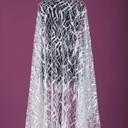 Tulle with radiant off white metallic embroidery.