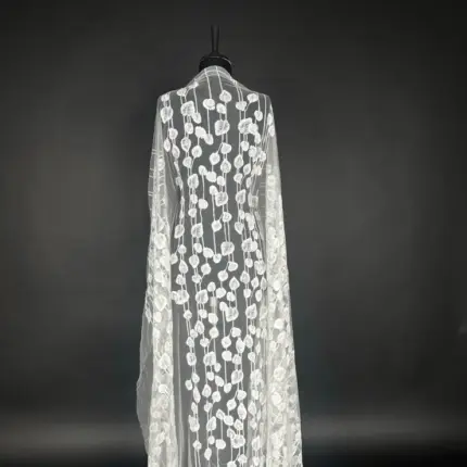 Eclipse Geometry Tulle with white Geometric Embroidery