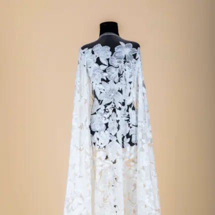 Off White Vibrant Floral Elegance Tulle