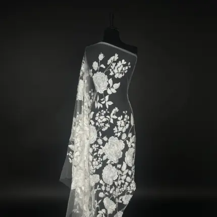 White Blossom Elegance Tulle with stunning Floral Embroidery
