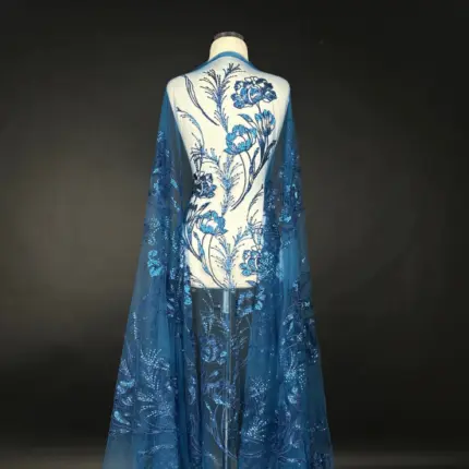 Blue Luminous Elegance Tulle with Embroidery and Delicate Sequins