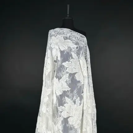 Off White Opulent Lace with Embroidery and Velvet Appliqué: