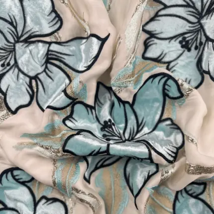 Blue Opulent Lace with Embroidery and Velvet Appliqué