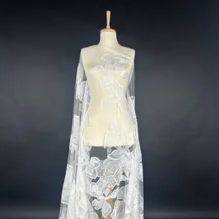 White Blossom Tulle with Floral Embroidery