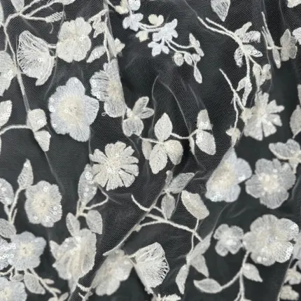 Off white Ethereal Tulle with Embroidery and Subtle Sequins