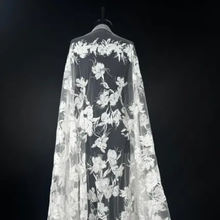 Off White Tulle with Floral Embroidery