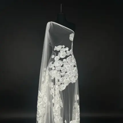 Off White Tulle with Embroidery and Sequin Pattern