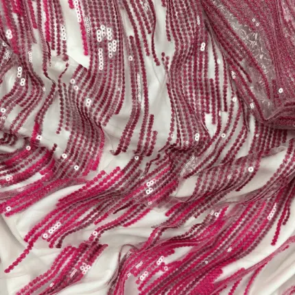 Blossom Tulle with Shiny Striped Pink Embroidery