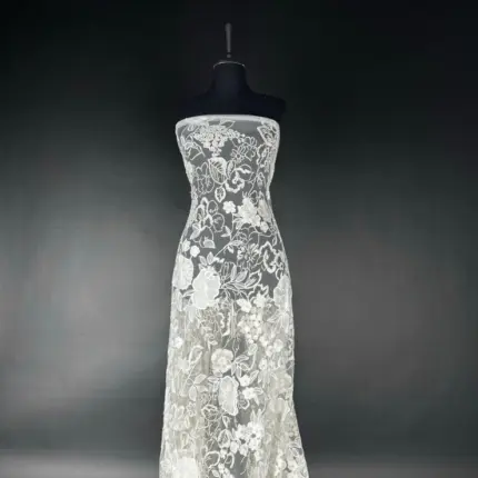 Transparent Tulle with off white Embroidery