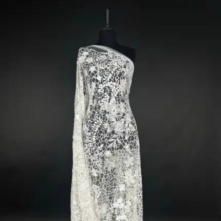 Transparent Tulle with off white floral Embroidery
