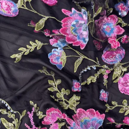 Pink and blue Luminous Elegance Tulle with Embroidery, Sequins, and Beads