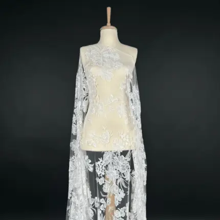 Off White Harmony Tulle adorned with floral embroidery