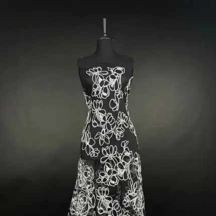 Elegant black Tulle with Embroidery
