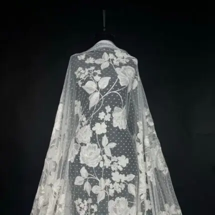 Luxurious Tulle with Intricate off white Embroidery