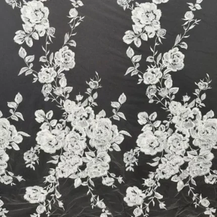 Off White Enchantment Tulle with Corded Embroidery